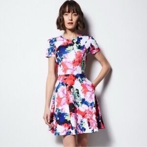 MILLY FOR DESIGN NATION Rosabella Fit & Flare Scuba Watercolor Floral Dress Sz 8